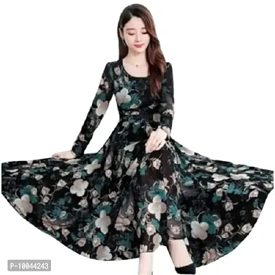 RAABTA FASHION Black Flower Print with Full Sleeve Dress 0107 (4)-thumb0