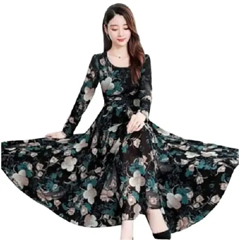 RAABTA FASHION Flower Print with Full Sleeve Dress 0107 (4)