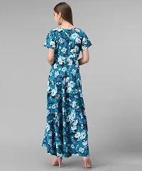 Stylish Blue Crepe Printed Fit And Flare Dress For Women-thumb1