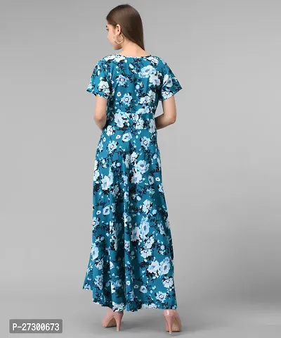 Stylish Blue Crepe Printed Fit And Flare Dress For Women-thumb2