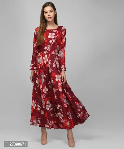 Stylish Maroon Crepe Printed Fit And Flare Dress For Women-thumb3