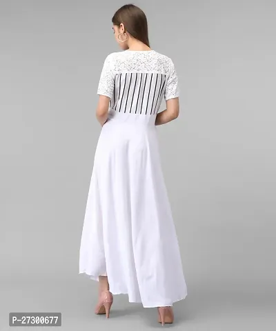 Stylish White Crepe Striped Fit And Flare Dress For Women-thumb2