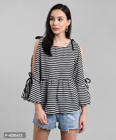 Black And White Strips With Sleeves And Shoulders Black Knotes Top