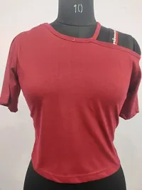Maroon Sngl Cld Sldr Top With Contrast Strp And HLF SLV-thumb1