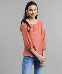 Pastel Orange Balloon Slv Top With One Side BLACK Knts-thumb1