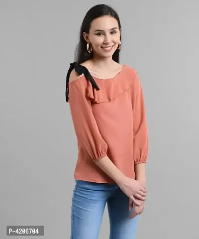 Pastel Orange Balloon Slv Top With One Side BLACK Knts-thumb2