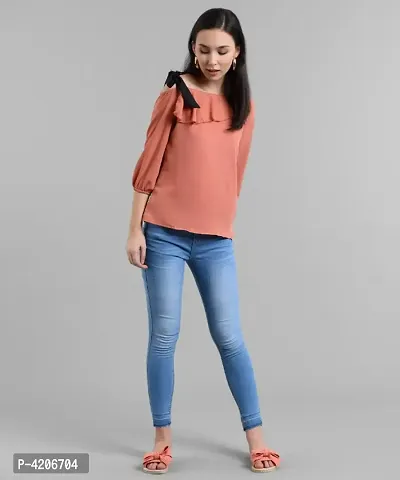 Pastel Orange Balloon Slv Top With One Side BLACK Knts-thumb3