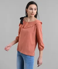 Pastel Orange Balloon Slv Top With One Side BLACK Knts-thumb3