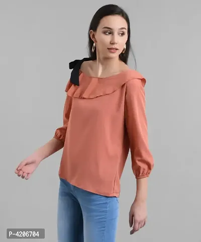 Pastel Orange Balloon Slv Top With One Side BLACK Knts-thumb4