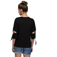 Black Hey Printed Top With Sleeve Belt-thumb3