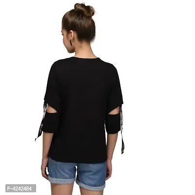 Black Hey Printed Top With Sleeve Belt-thumb4