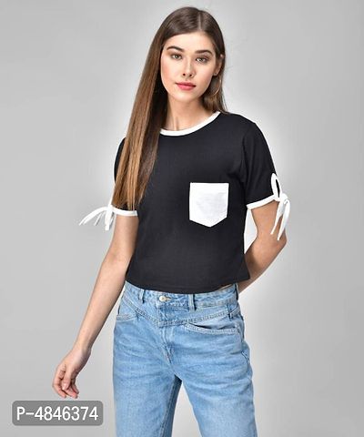 Raabta Black Tee With White Pipping & Sleeve Knot