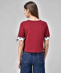 Raabta Maroon Half Sleeve White Dott Knot Top-thumb1