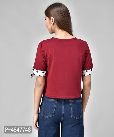 Raabta Maroon Half Sleeve White Dott Knot Top-thumb2