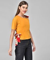 Raabta Mustard Single Shoulder  Waist Knot Top-thumb2