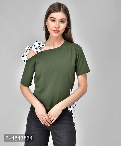 Raabta Rama Green Single Shoulder & Waist Knot Top