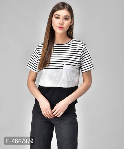 Raabta White  Black Stripe Tri White Pocket T-Shirt