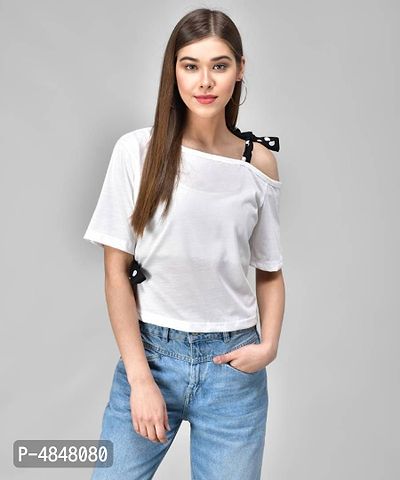 Raabta White Single Shoulder  Waist Knot Top