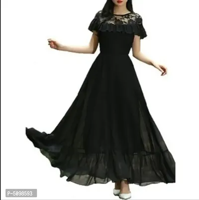Stylish Black Yoke Long Maxi Dress-thumb0