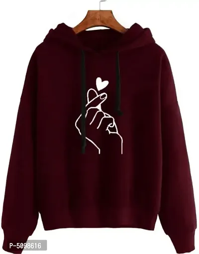 Stylish Fleece Heart Print Hooded Sweatshirt For Women-thumb0