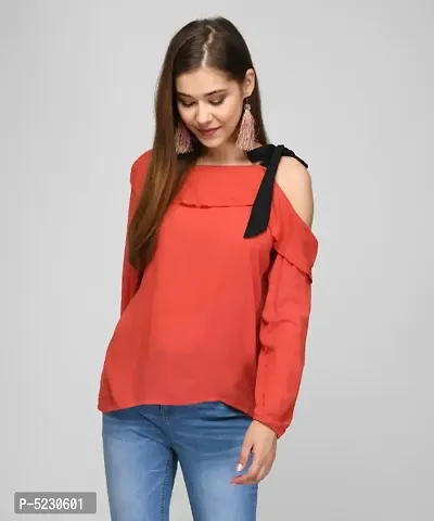 Peach Cold Shoulder With Balloon Sleeve & Shoulder Knot Top