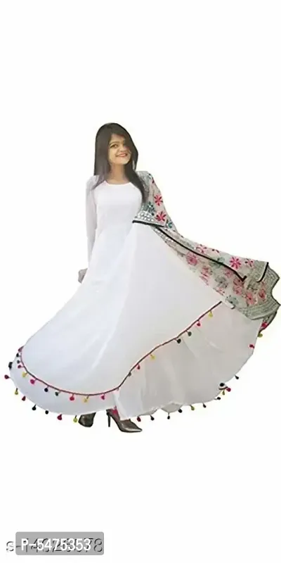 Womens White Pom Pom Long Dress-thumb0