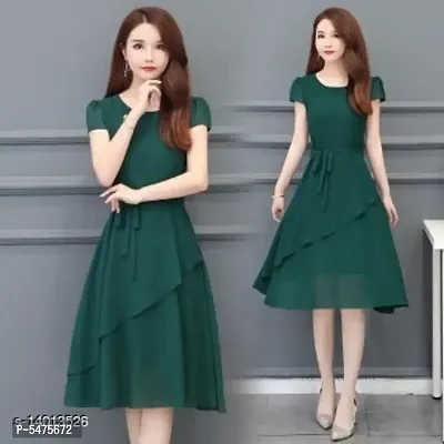 Womens Rama Green Short Dress With Half SlEEVE-thumb0