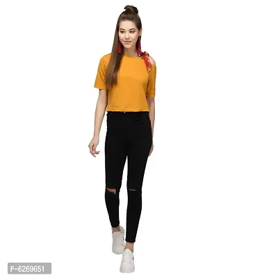 Trendy Attractive Knitted Crop Length Tees for Women-thumb0