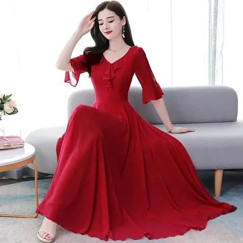 Women Crepe Knee Length Fit And Flare Dress