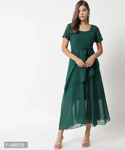 Stylish Georgette Green Solid Dress For Women-thumb0