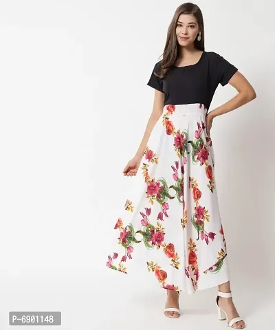 BLACK UPPER WHITE FLOWER PRINT LONG DRESS