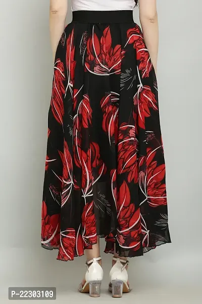 RAABTA BLACK WITH  RED JESMIN FLOWER PRINTED LONG SKIRT-thumb2