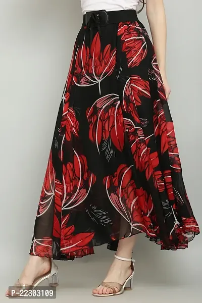 RAABTA BLACK WITH  RED JESMIN FLOWER PRINTED LONG SKIRT-thumb3