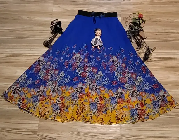 Stylish Georgette Flower Border Printed Long Skirt