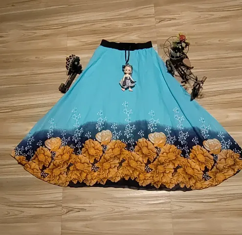Stylish Georgette Flower Border Printed Long Skirt