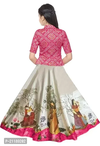 Baby Girl's Satin Silk Bandhani Printed Semi-stitched Ethnic Wear Lehenga Choli (Blouse_Unstitched)-thumb3