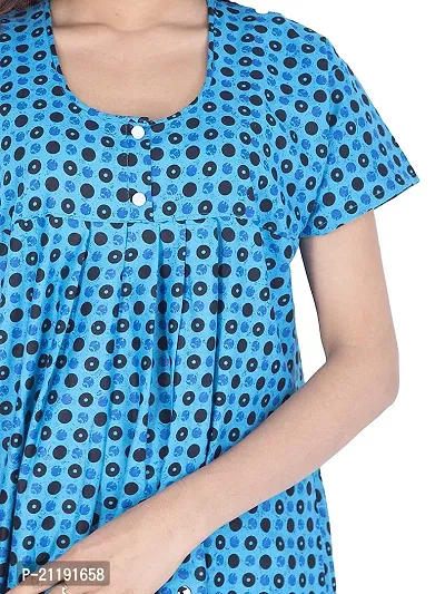 Heaven Blue Women's Cotton Printed Maxi Jaipuri Nighty (Free Size, Turquoise)-thumb3