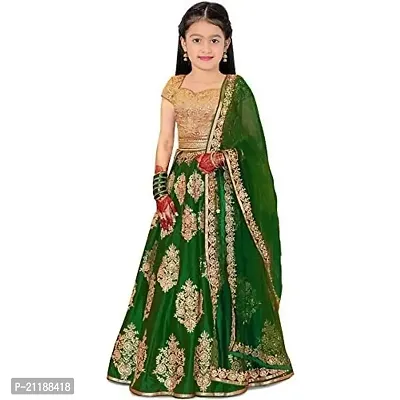 Bivkchop Girl's Tafetta satin Semi-stitched Lehenga Choli and Dupatta set 3-16 Year-thumb0