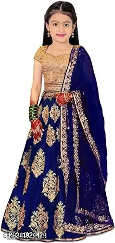 Girls Satin Semi-Stitched Lehenga Choli Set (MPH Traders  Co.) (14-15 Years, Blue-2)-thumb0