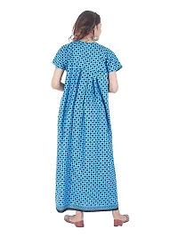 Heaven Blue Women's Cotton Printed Maxi Jaipuri Nighty (Free Size, Turquoise)-thumb1