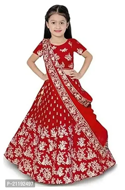 Girls Satin Semi-Stitched Lehenga Choli Set (MPH Traders  Co.) (12-13 Years, Red Doll)