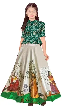 Baby Girl's Satin Silk Bandhani Printed Semi-stitched Ethnic Wear Lehenga Choli (Blouse_Unstitched)-thumb1