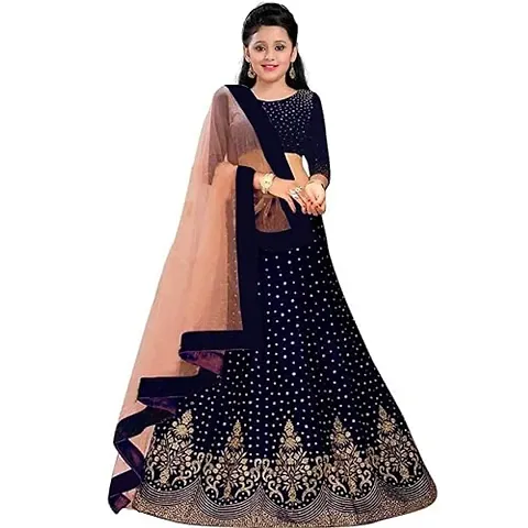 chidiya fab kids Girl's Jute lengha choli FOR GIRLS 3-13 YEARS_= FENCY LENGHA CHOLI FOR KIDS # (8-9 Years, Blue)