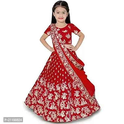 Girl's Taffeta Satin Semi-Stitched Lehenga Choli-thumb0