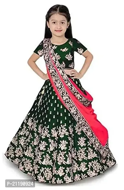 Girls Satin Semi-Stitched Lehenga Choli Set (MPH Traders  Co.) (4-5 Years, Green Doll)