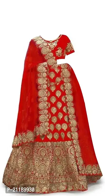 Bivkchop Girl's Tafetta satin Semi-stitched Lehenga Choli and Dupatta set-thumb0