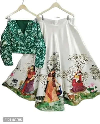 Baby Girl's Satin Silk Bandhani Printed Semi-stitched Ethnic Wear Lehenga Choli (Blouse_Unstitched)