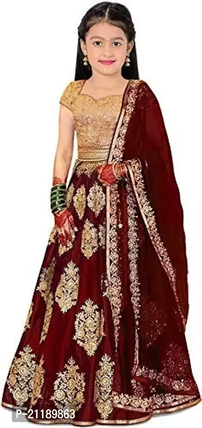 Girls Satin Semi-Stitched Lehenga Choli Set (MPH Traders  Co.)-thumb0