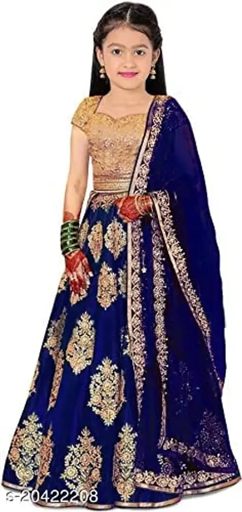 Girls Satin Semi-Stitched Lehenga Choli Set (MPH Traders Co.) (4-5 Years, Blue-2)