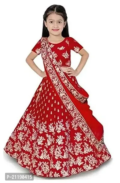Girls Satin Semi-Stitched Lehenga Choli Set (MPH Traders  Co.) (9-10 Years, Red Doll)